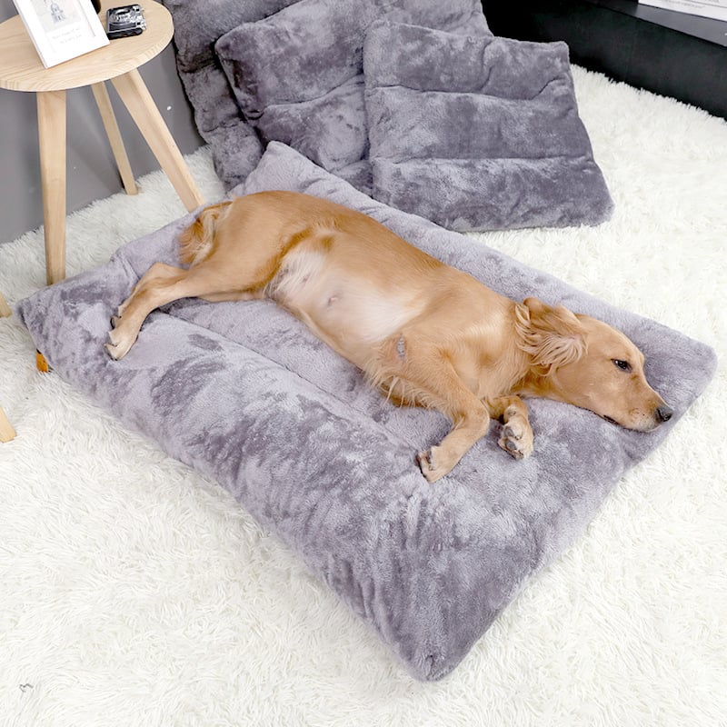 Long Plush Dog Bed with Quilted Base - 4 Sizes